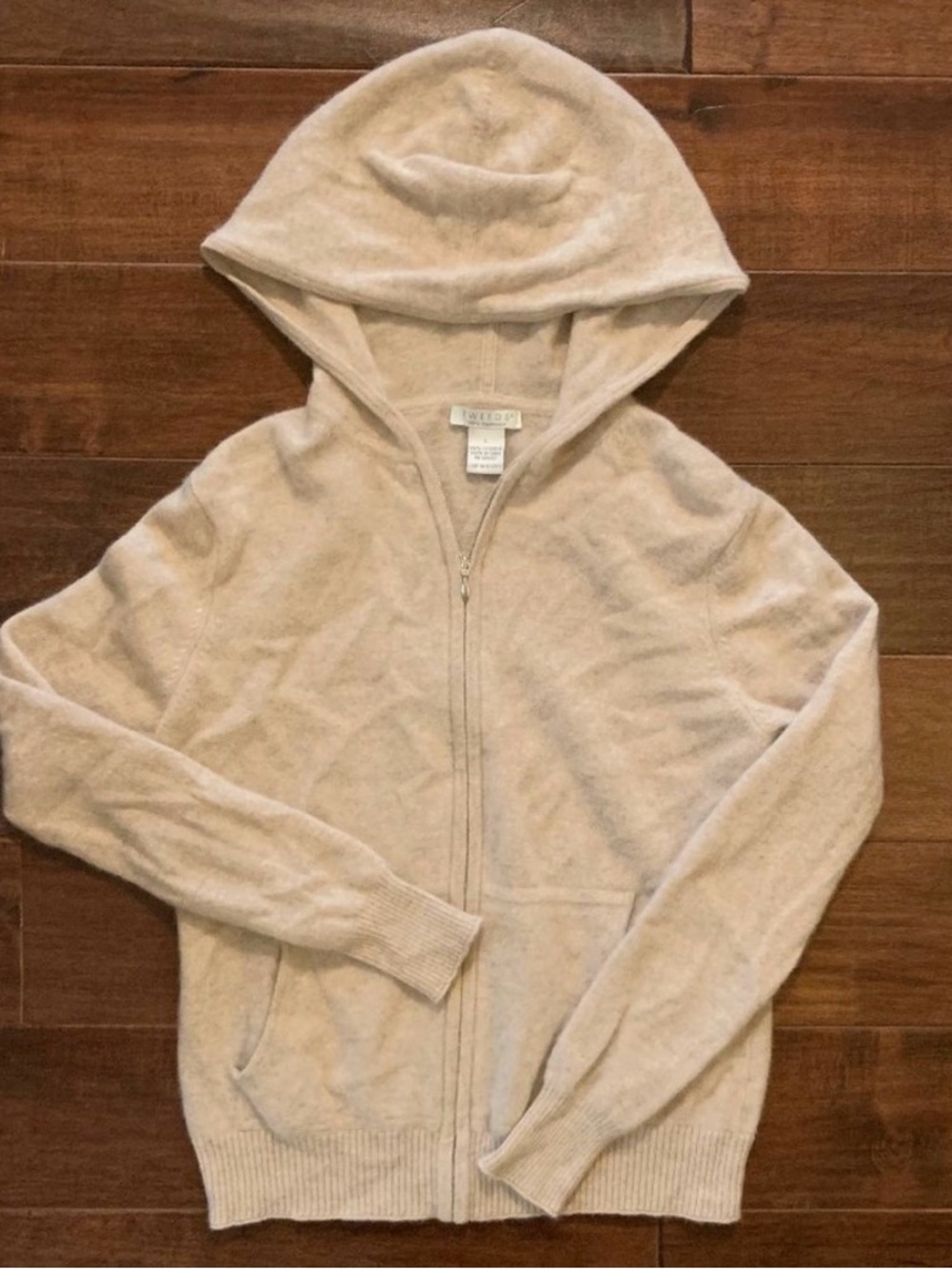 TWEEDS Women’s Full-Zip Cream Cashmere Hoodie Size Large